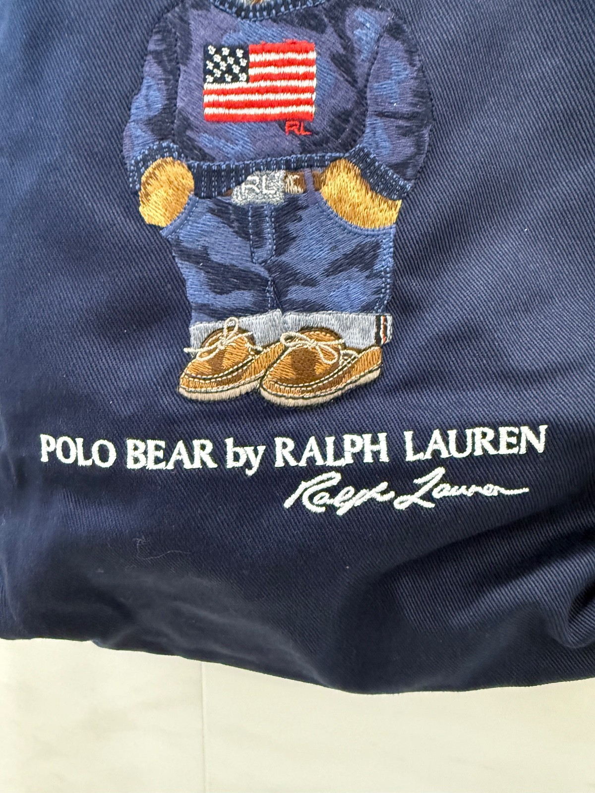 NWT Polo Ralph Lauren Navy FLAG SWEATER BEAR Cotton Twill Embroidered Tote Bag
