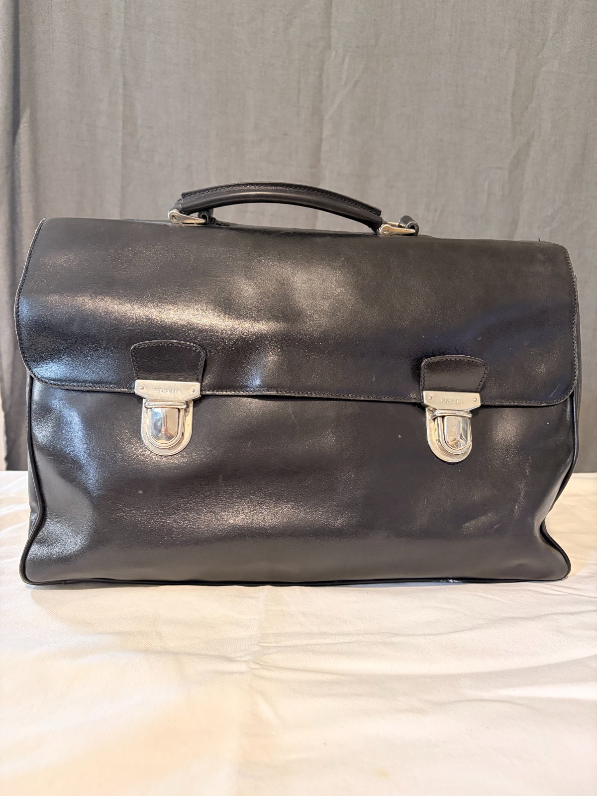 Prada Men’s Black Saffiano Leather Attache Briefcase
