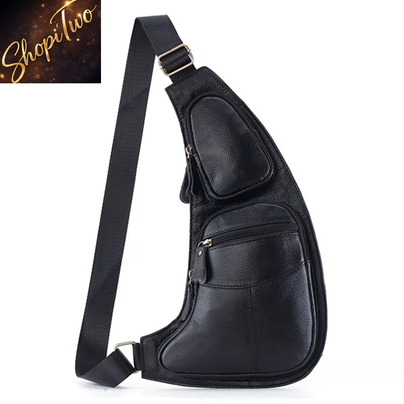 New Men Genuine Leather Cowhide Leather Vintage Sling Single Chest Back Tag