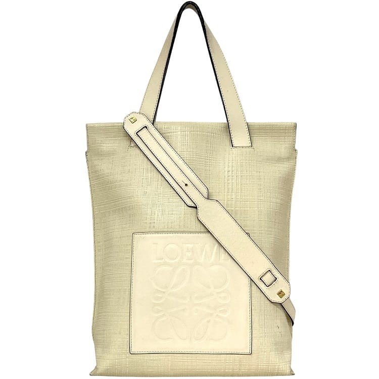 Pre-owned Loewe 2-way shopper bag in ivory and white linen with an Anagram