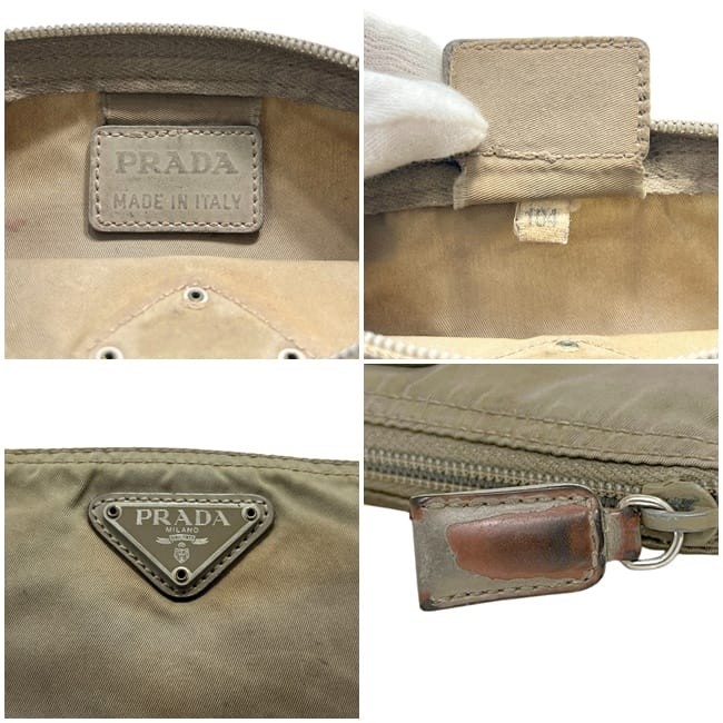 Prada pouch, khaki/beige, Tessuto leather, nylon, used, item number 104, PRADA,