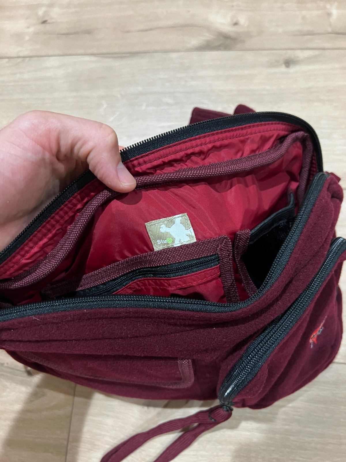 Stussy SAMPLE AC/DC Collab Maroon Fleece Crossbody Bag OS