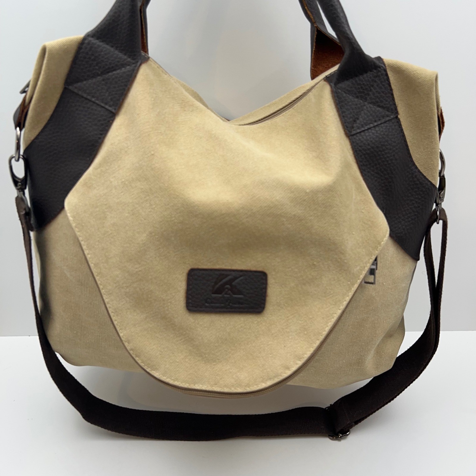 CANVAS Messenger Bag Leather Trim Crossbody Commuter Tote Outdoor Travel Casual