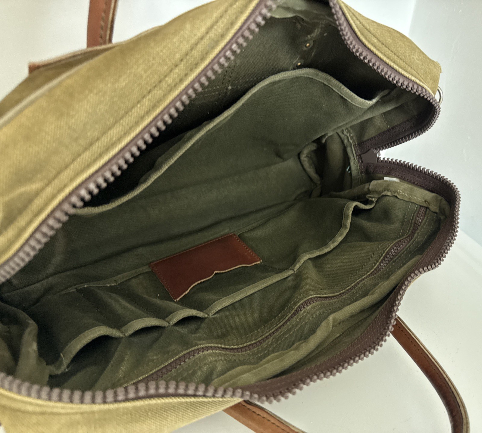 Duluth Pack MINN Green Canvas Leather Briefcase USA Travel Bag VTG Well Used