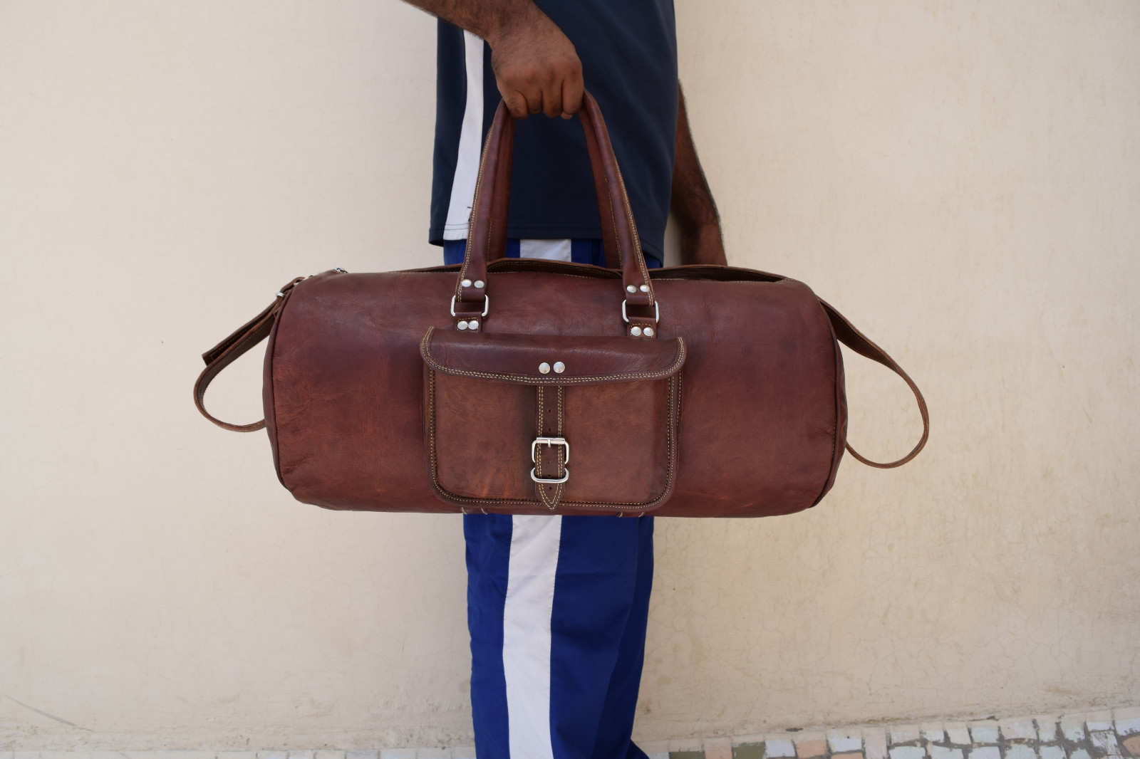 22 In Leather Duffle Bag Holdalls Travel Luggage Handbags Sports Gym Yoga Duffel