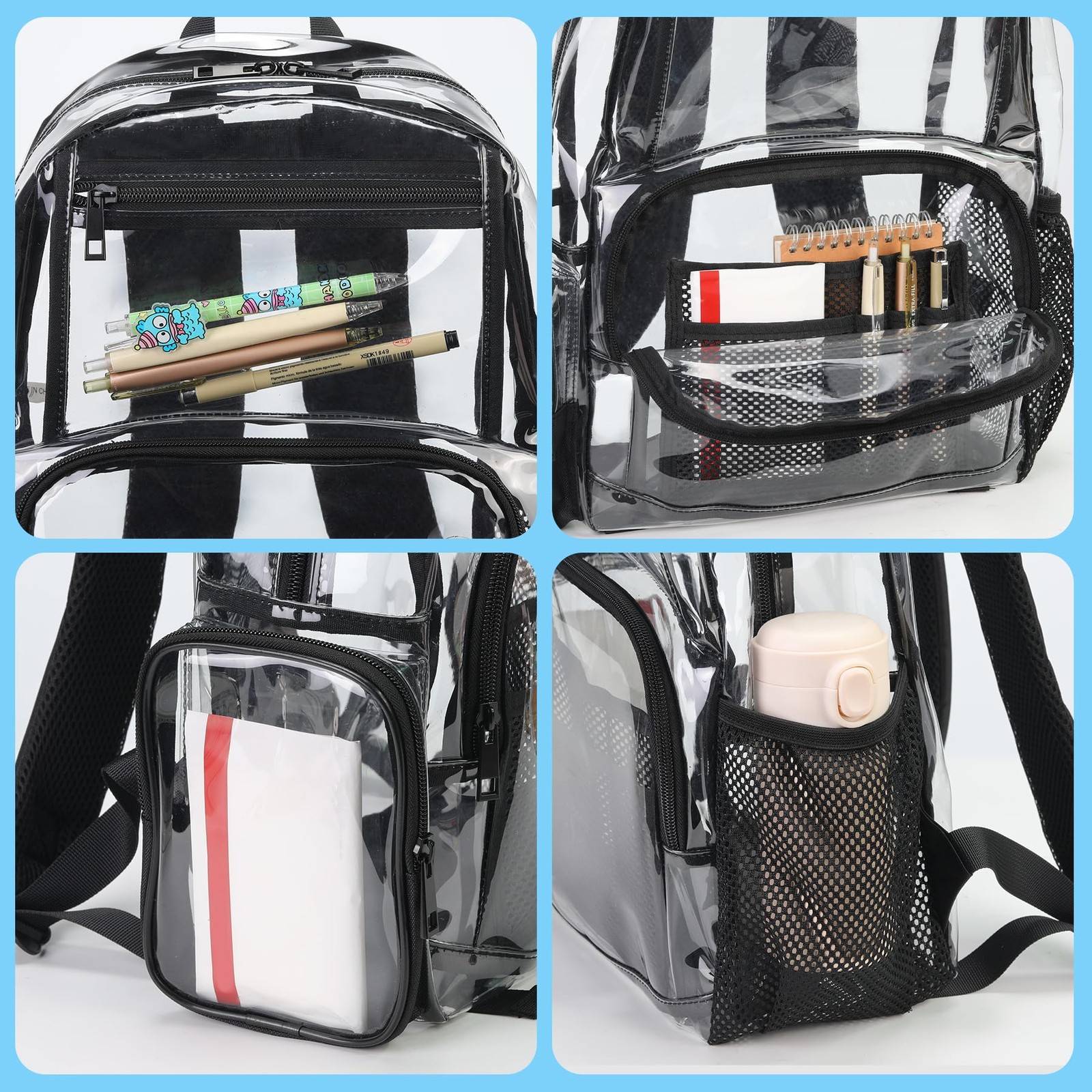 18Inches XLarge Clear Backpack – Transparent Bookbag for School Stadium TSA