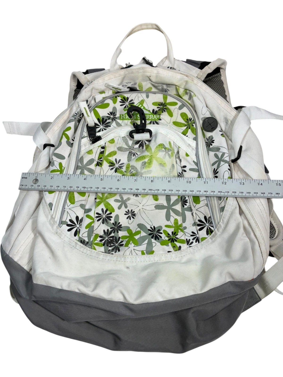 High Sierra 5420-110 backpack White with Green & Grey 70s Floral Patterns