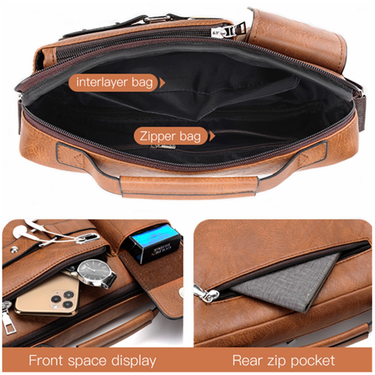 Wear-resistant PU Leather Men’s Shoulder Bag Crossbody Bag Fit For 8 Inch Laptop