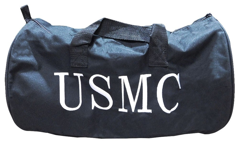 US Marine Corps Emblem Black Embroidered Military Duffle Travel Bag – Licensed