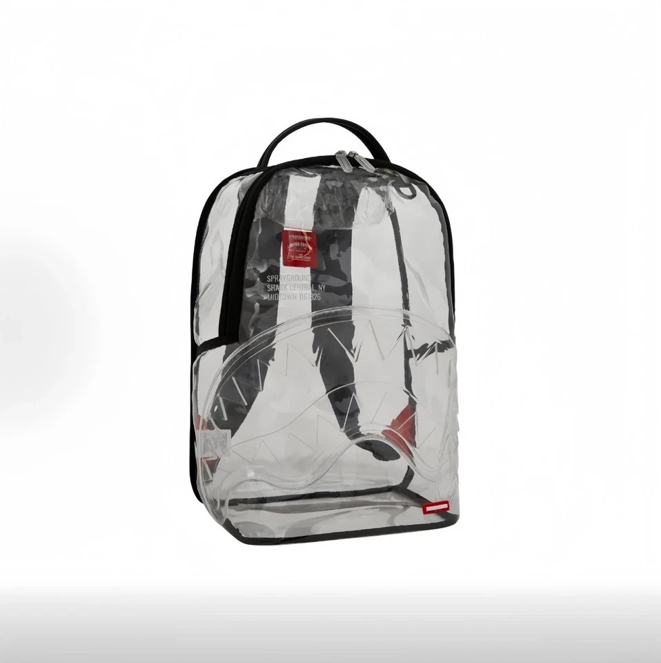 100% Clear PVC SchoolBag Sprayground Transparent Shark Central Large Backpack
