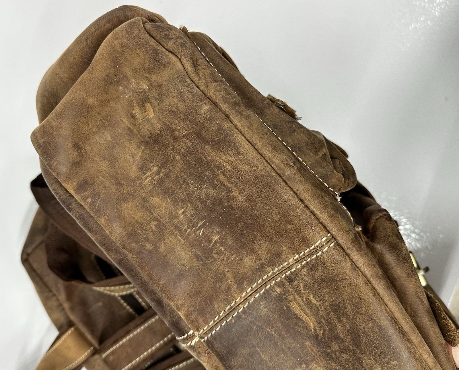 Sam’s Buffalo 18″ DISTRESSED VINTAGE LEATHER BACKPACK – Handmade, Needs Repair