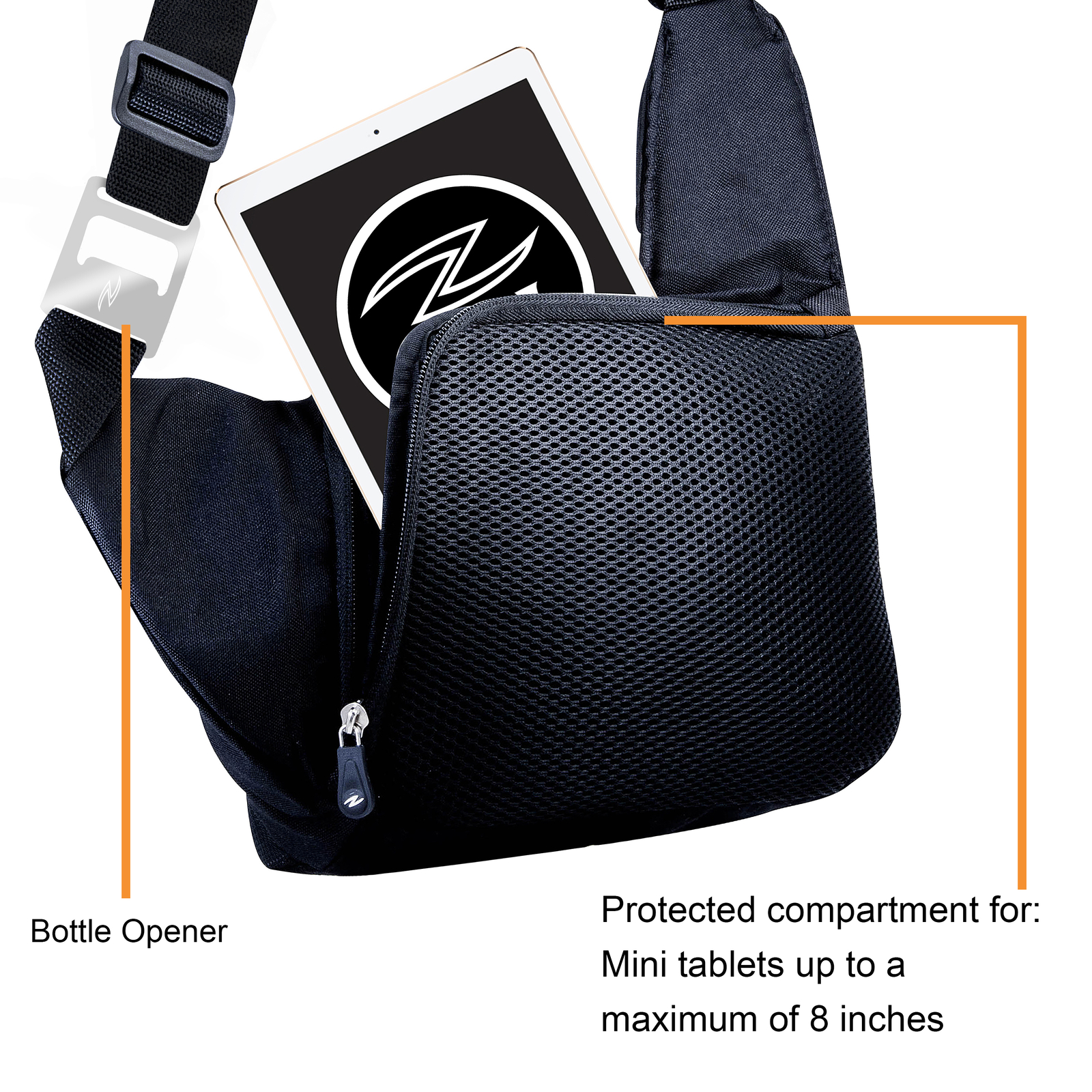 Zol Cross Bag for Tablet 7″-8″ Ipad Mini, Galaxy Tab, Kindle with Bottle Opener