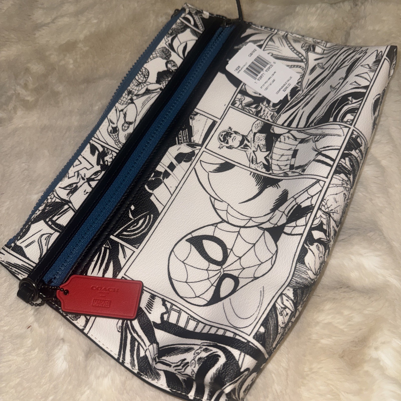 NWT Coach Marvel Comic Book Print Wristlet with Spider Man 1828