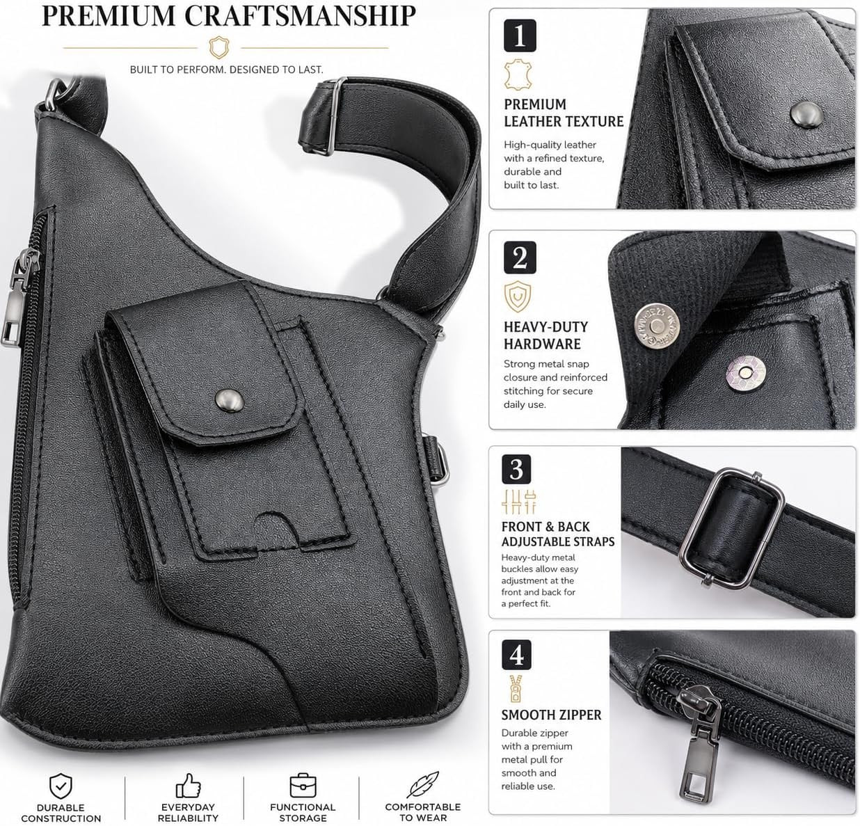 Double Shoulder Armpit Bag for Men, Anti-Theft Armpit Shoulder Bag, Adjustable U