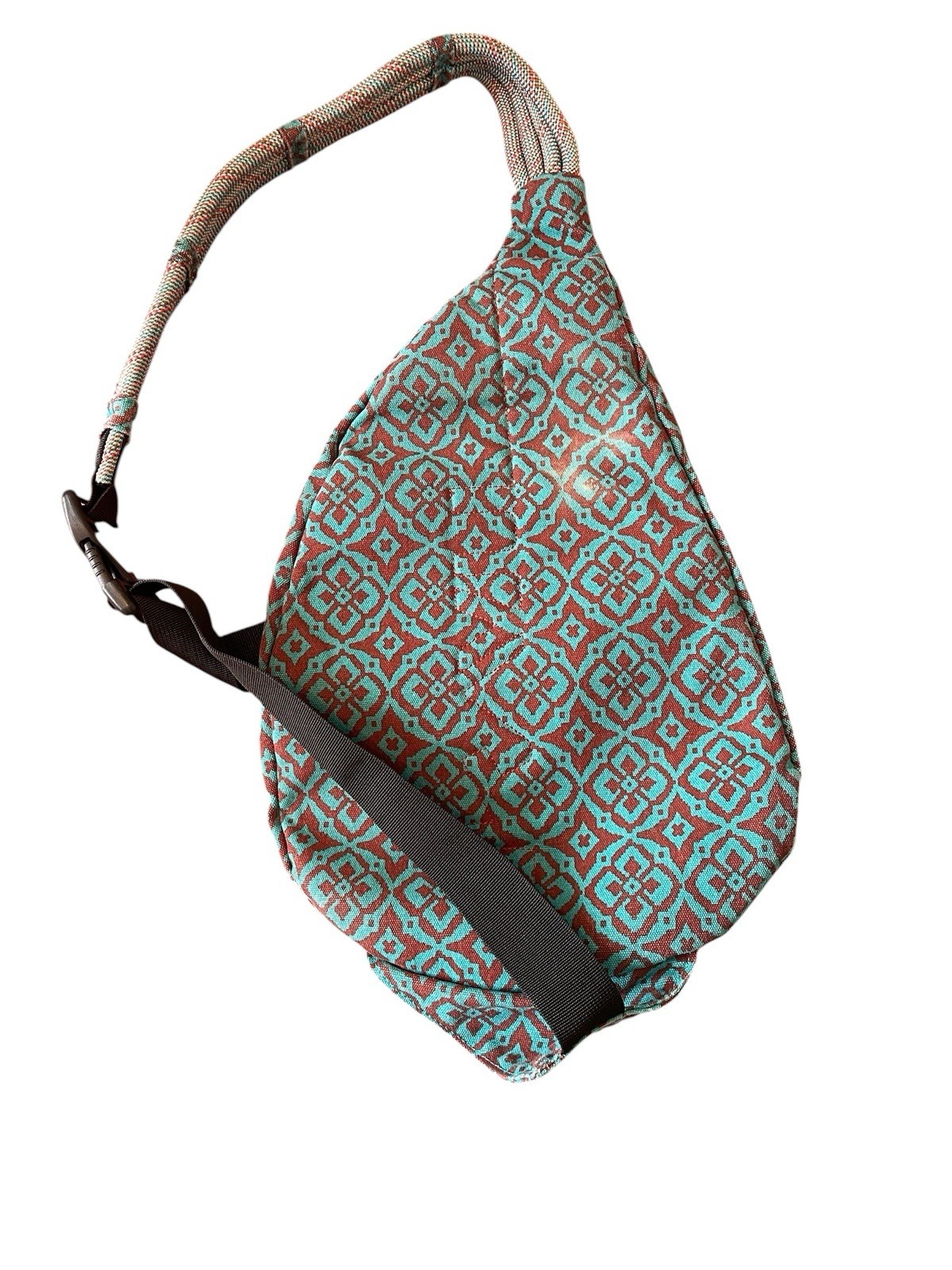 KAVU Geometric Crossbody Sling Bag Blue/Brown Zip Closure Adjustable Strap