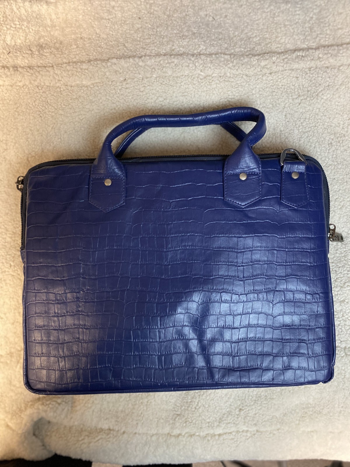 Blue Premium Leather Laptop Briefcase w/ Strap Business Bag Messenger