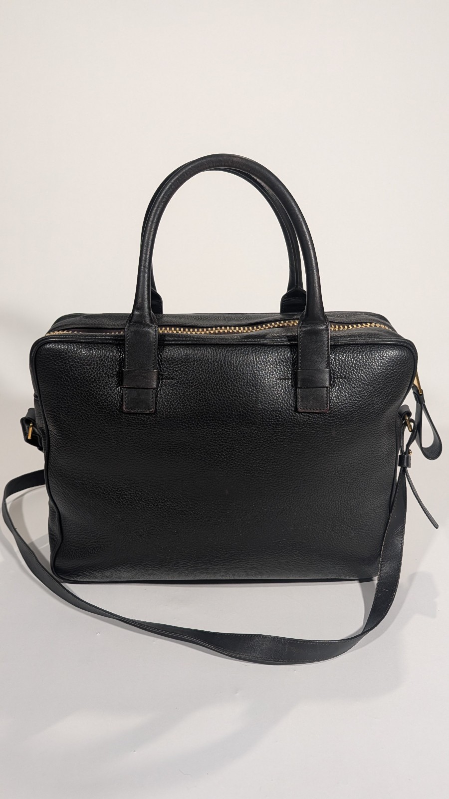 Tom Ford Espresso Brown Grained Leather Briefcase Gold Hardware Bag H0237T Italy