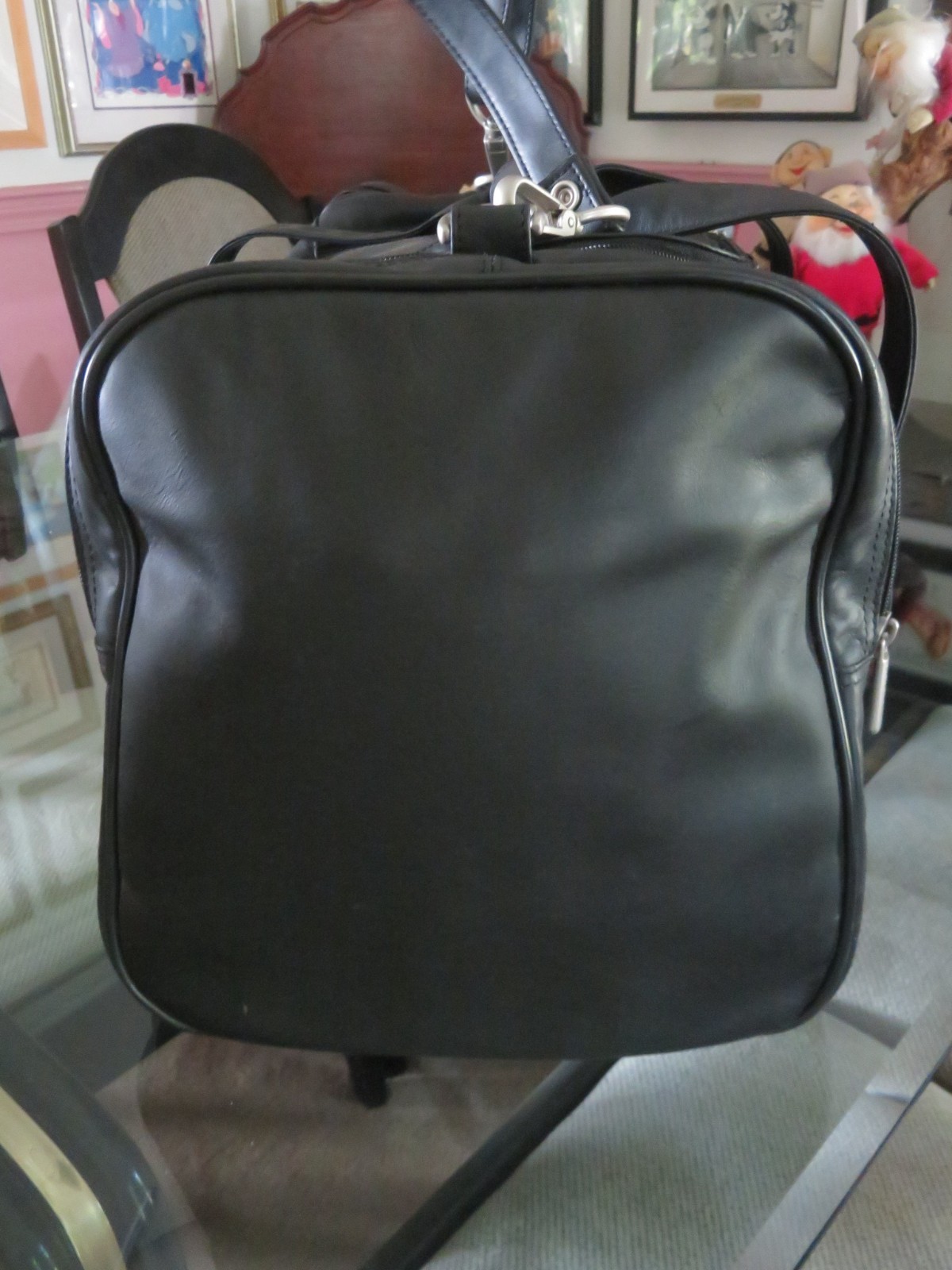 LEEDS Black Genuine Leather Duffel Bag Carry on Travel Gym Weekender 19”