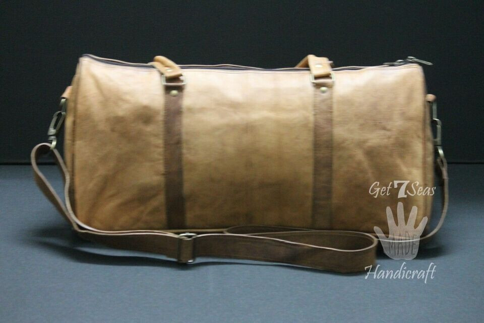 Large Triangle duffle Travel gym Men’s genuine Leather weekend overnight bag
