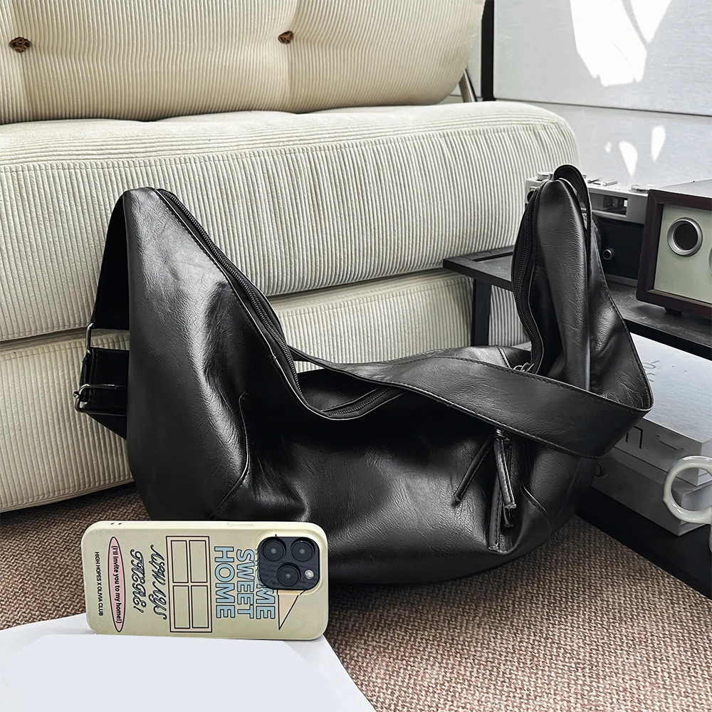 Large PU Leather Crossbody Bag for Men Casual Lightweight Sling Bag Backpack
