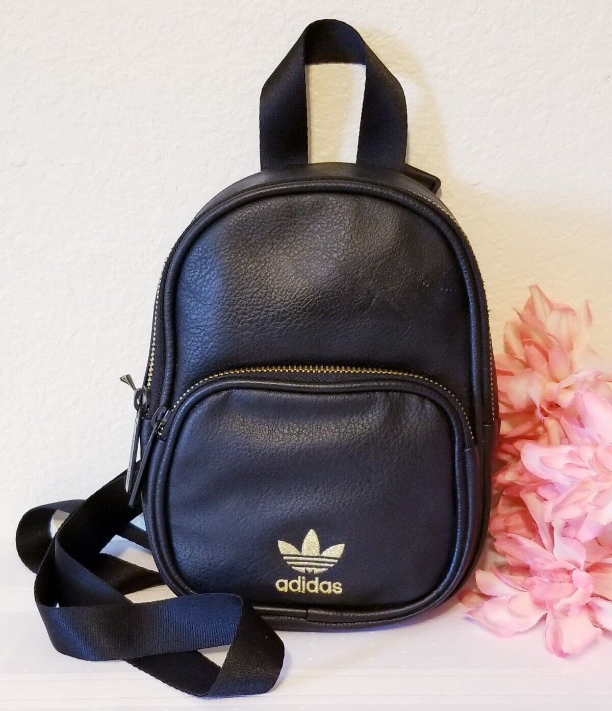 ADIDAS ORIGINALS MINI VEGAN BLACK FAUX LEATHER MINI BACKPACK