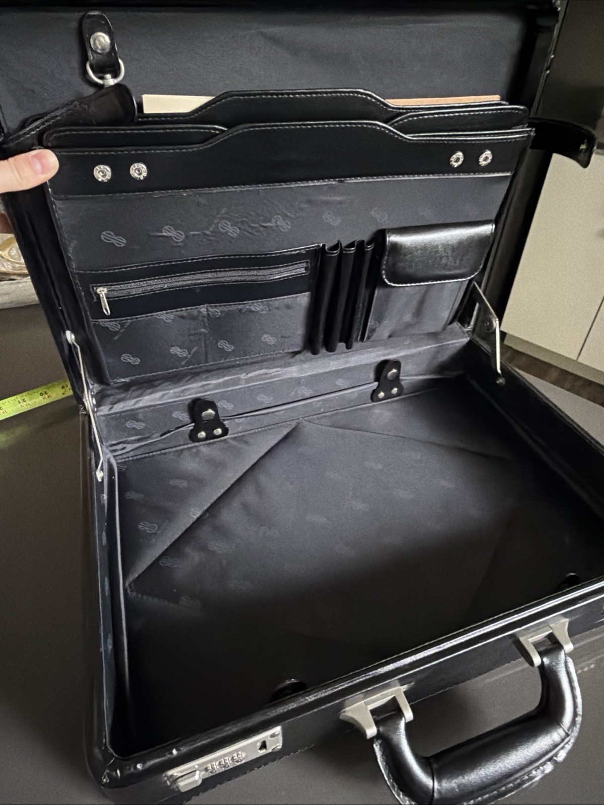 vintage Bill Blass black leather briefcase with combination locks