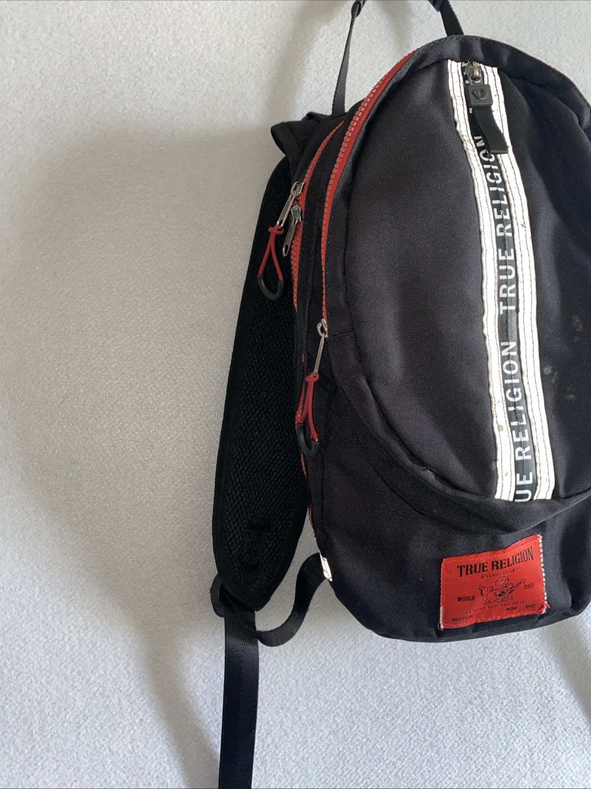 True Religion Backpack 14” Black/Red Zip Inner Pockets Shoulder Straps