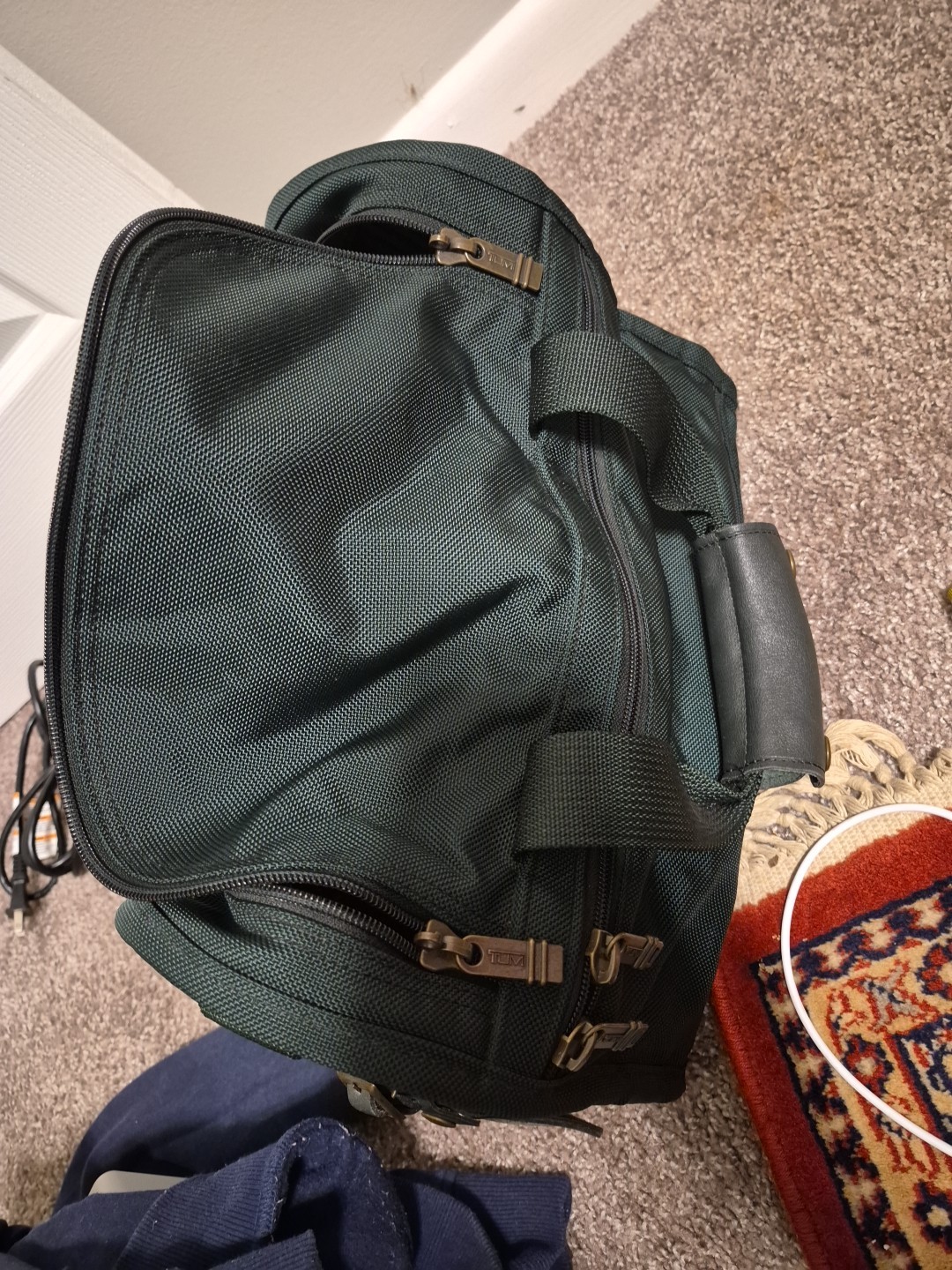 Tumi Dark Green Ballistic Nylon Carry-on Duffle With Name Tag