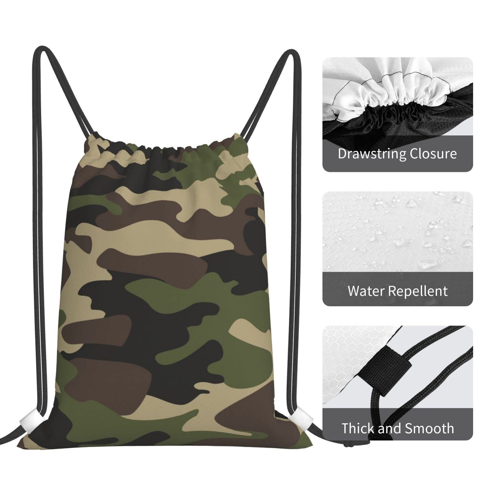 Green Brown Camo Unisex Drawstring Backpack Bag Sport Gym Dance Travel Sackpack