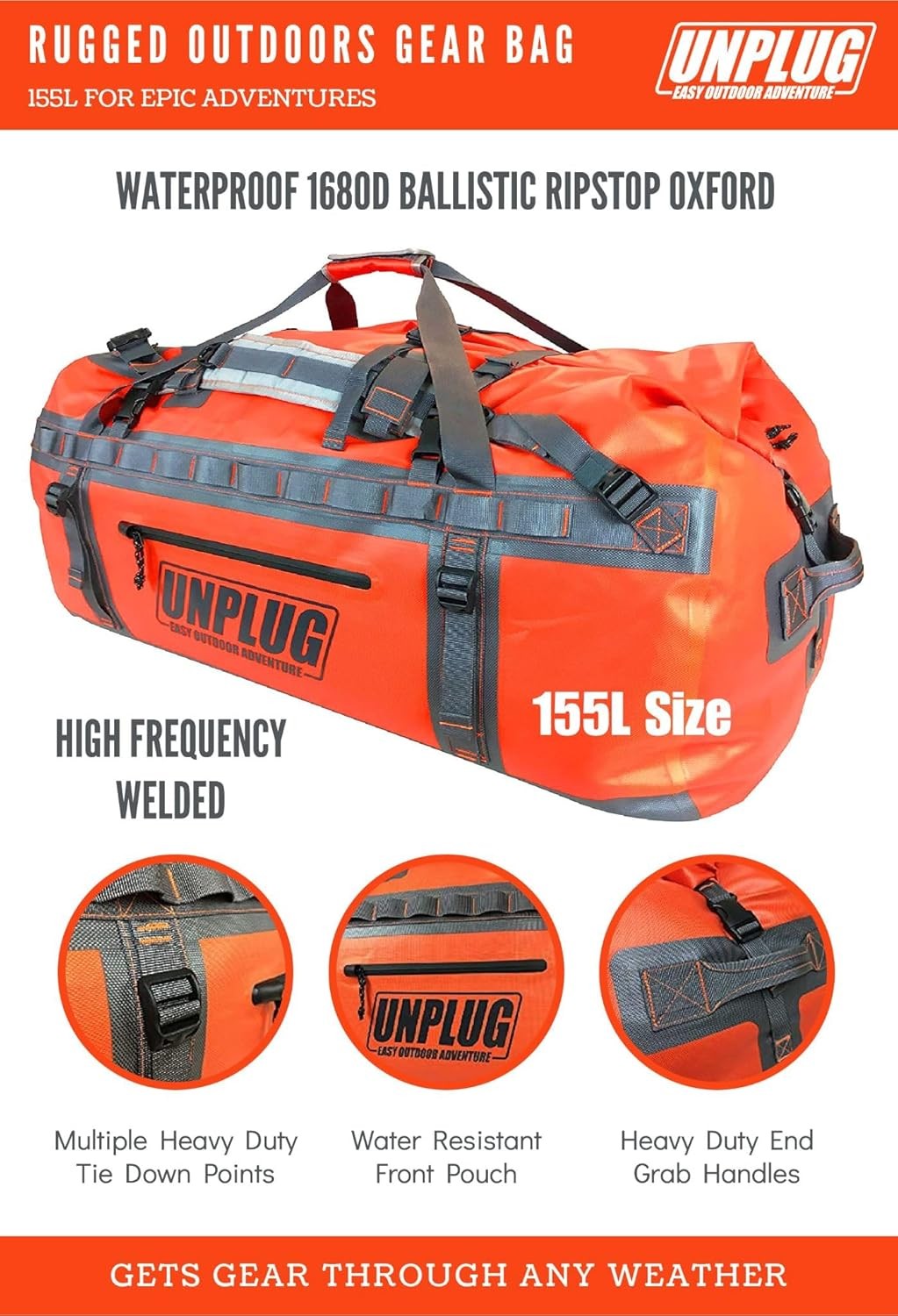 UNPLUG Ultimate Adventure 1680D Waterproof Bag 155L Orange