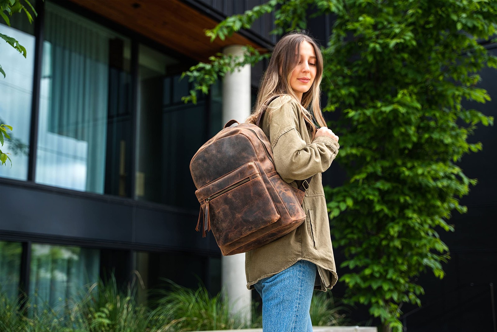 15 Inch Leather backpack rucksack laptop bag for women & men travel hiking tr…