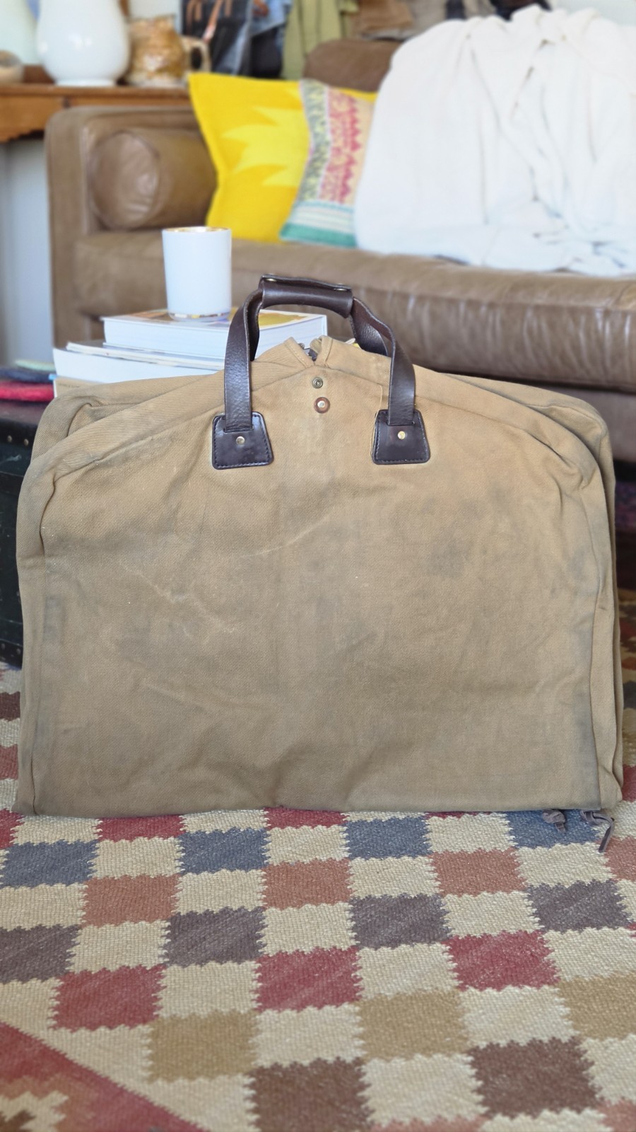 Filson Rugged Twill Garment Bag Leather Strap Rugged Outdoor Travel Heritage USA