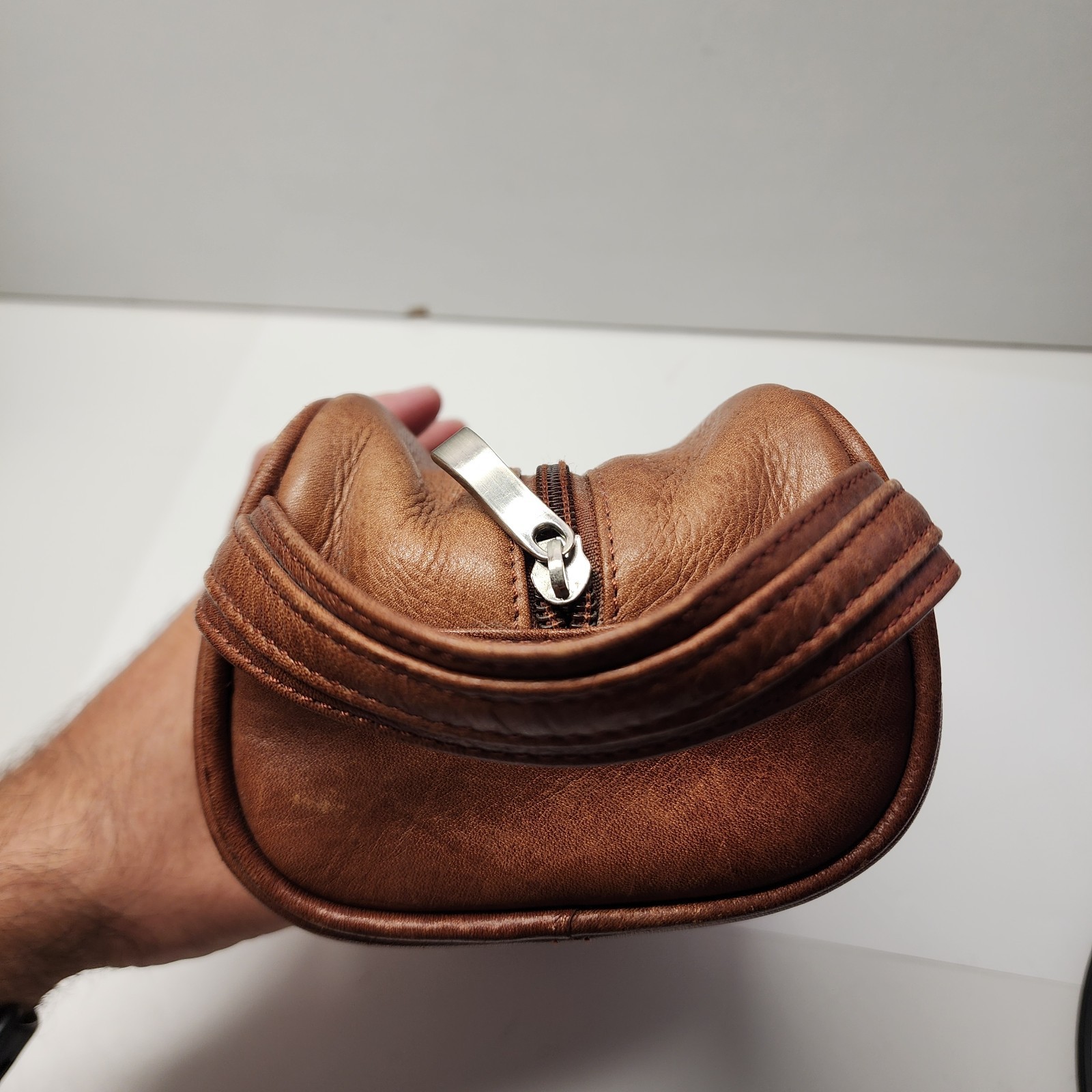 Osgoode Marley Tan Brown Small Leather Toiletry Travel Shave Bag