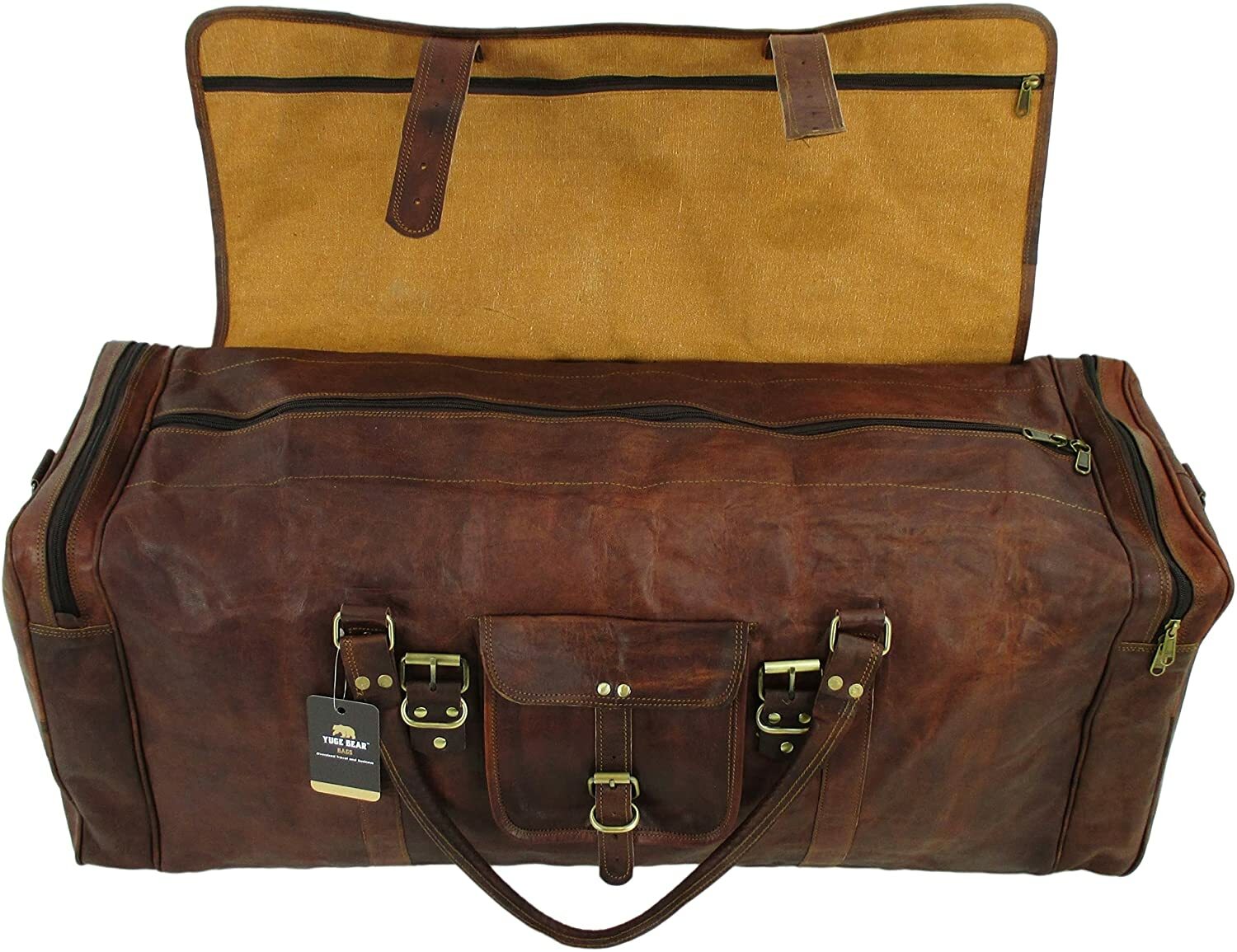 VINTAGE VERY VERY LARGE GENUINE LEATHER HOLDALL TRAVEL WEEKEND DUFFEL BAG TAN