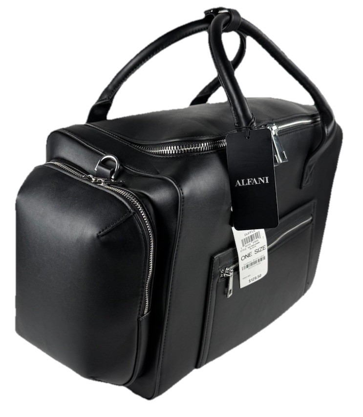 Alfani Black Polyurethane Duffle Weekender Travel Bag NWT One Size
