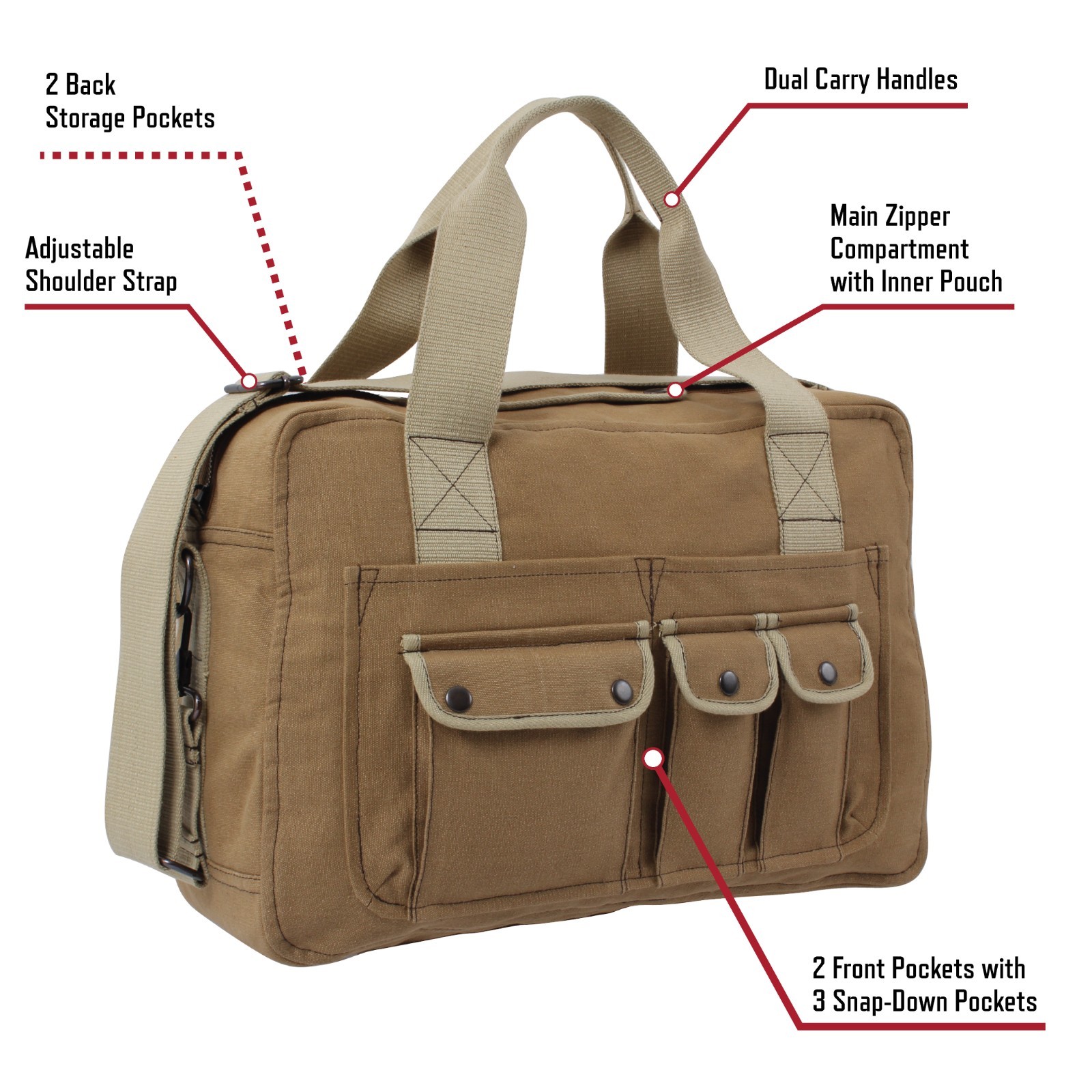 Mocha Canvas Army Tool Bag Two Tone Style Large Carry Bag with Shoulder Strap
