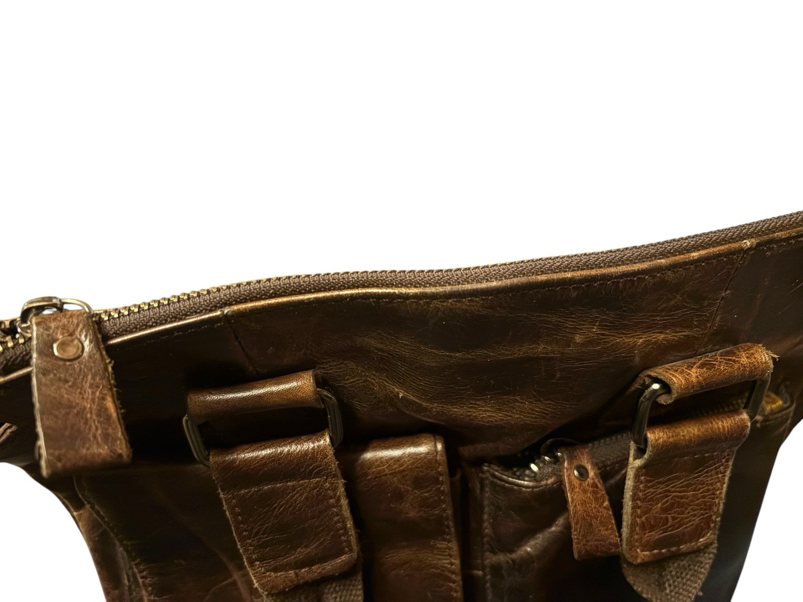 Vtg Genuine Leather Brown Satchel Briefcase Messenger Bag Distressed 13” X 12.5”