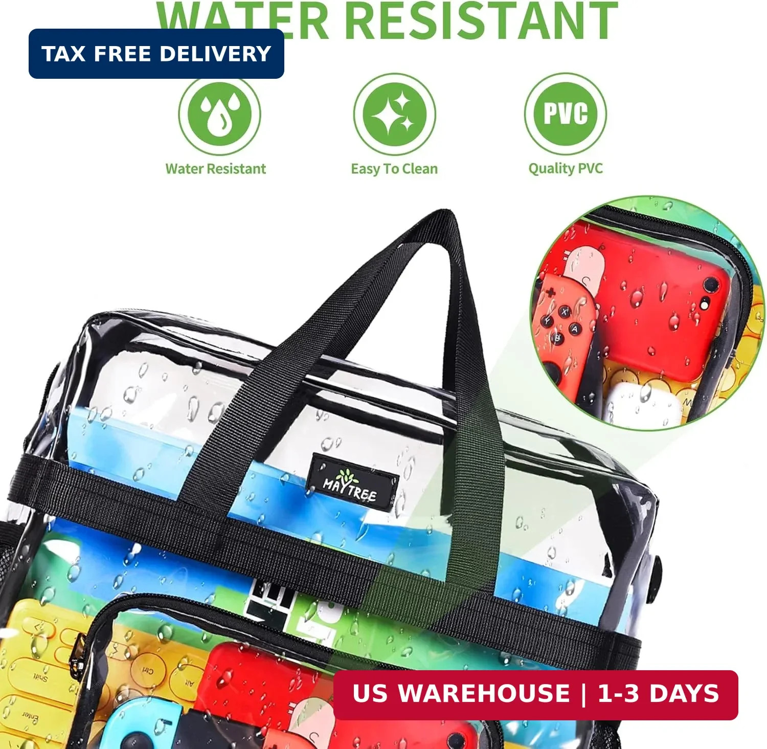 MAY TREE Clear Bag for Stadium Events, 12×5.5×12 Clear Tote Lunch Bag with Non