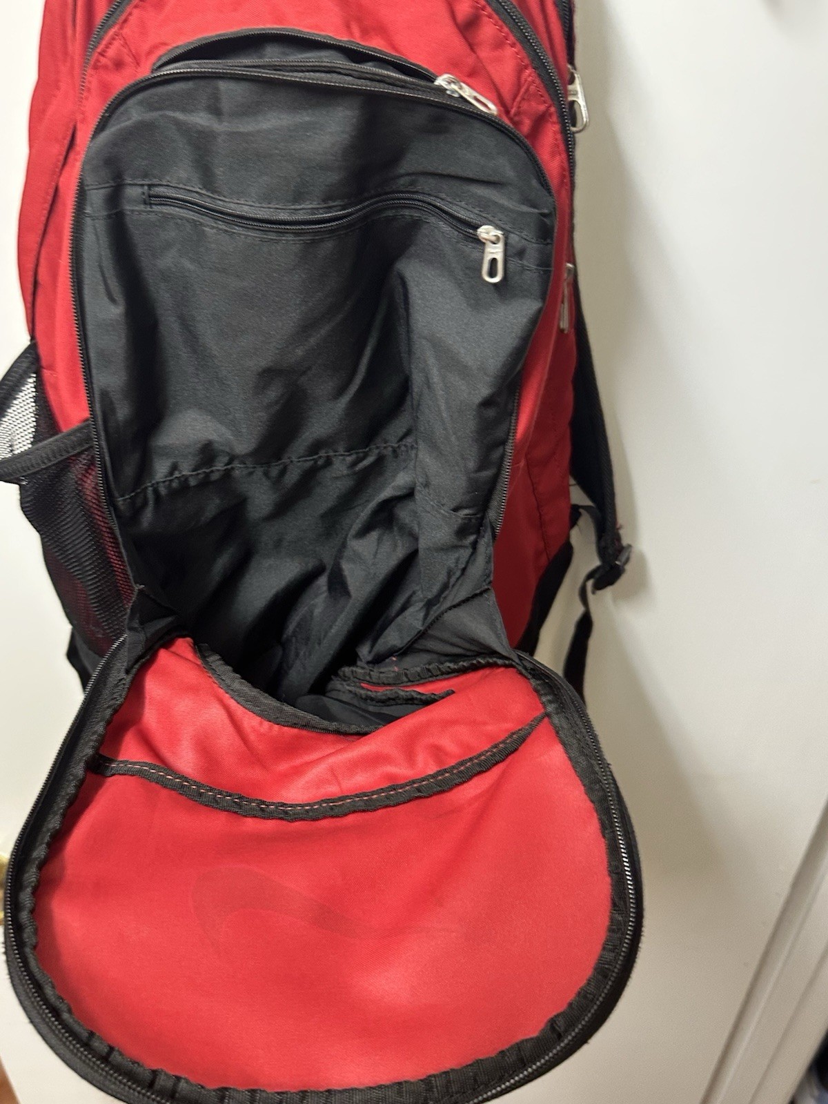 Nike Mesh Backpack Black Red Sports Training school Bag Swoosh Multi zip pockets