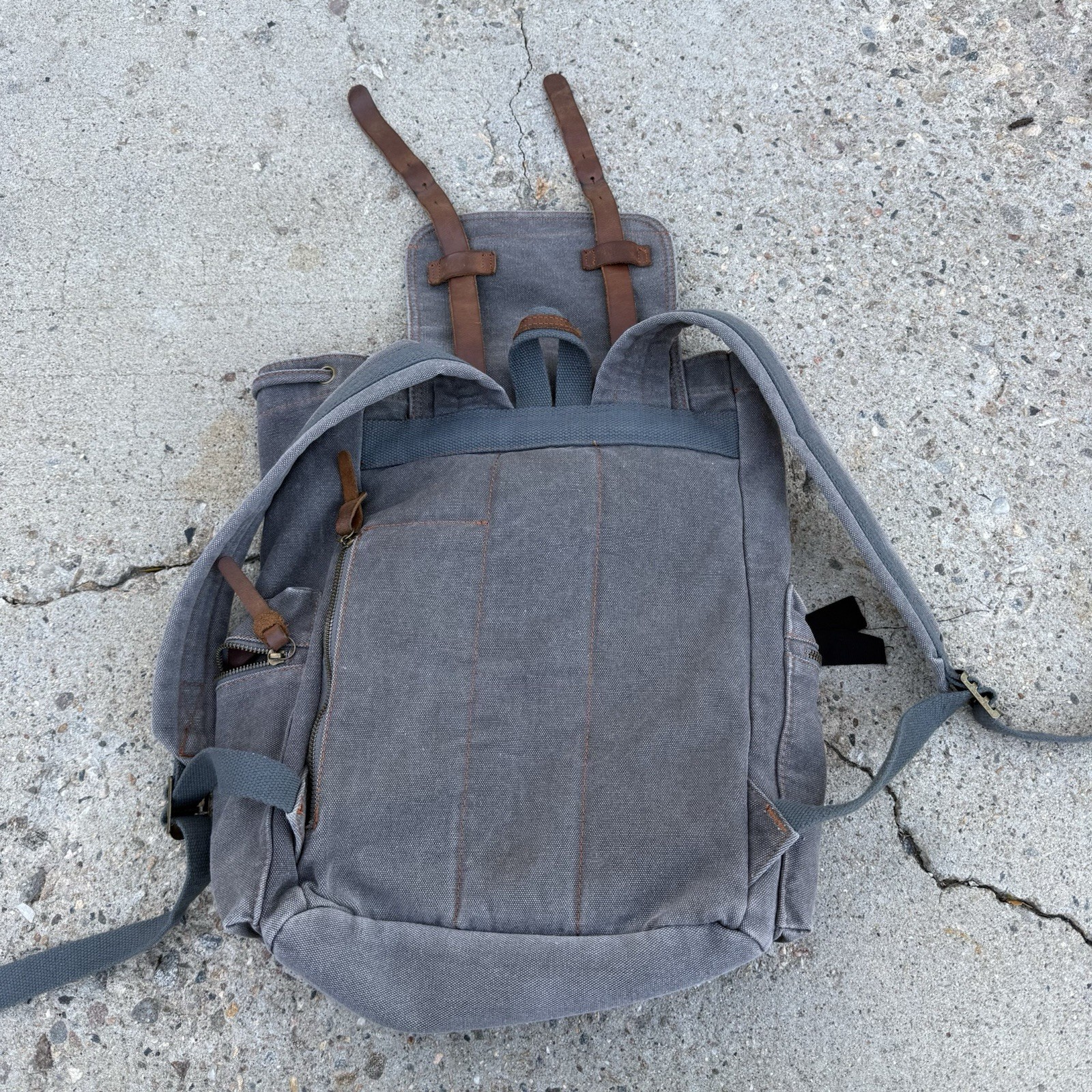 Gearonic Canvas Backpack Rucksack 15×14″ with Leather Trim Drawstring Top