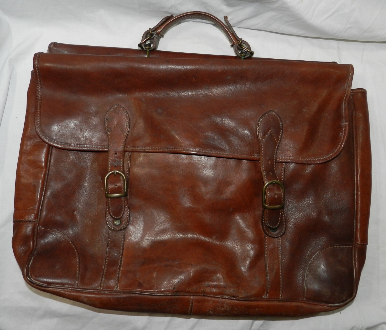 Vintage 2 sided Leather Soft-side Briefcase – Unknown Maker – 20″ X 13″ X 7″
