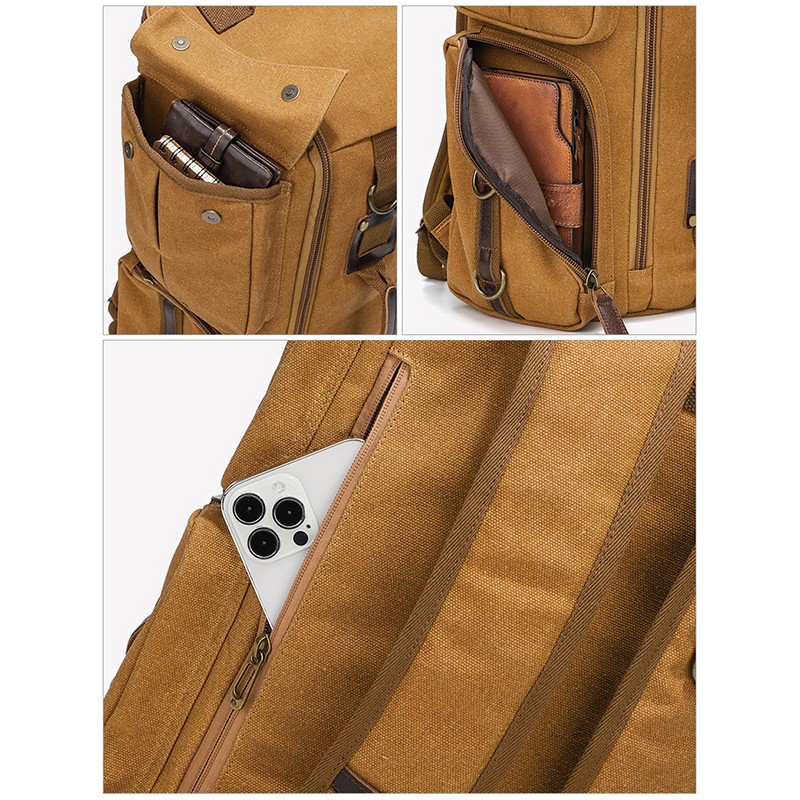 Waxed Canvas Vintage Leather Backpack Camping Hiking Rucksack Packsack Bag