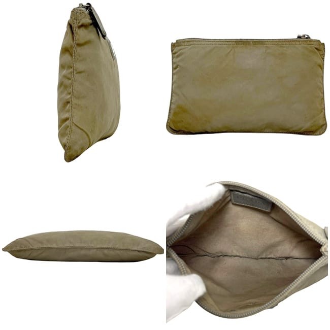 Prada pouch, khaki/beige, Tessuto leather, nylon, used, item number 104, PRADA,