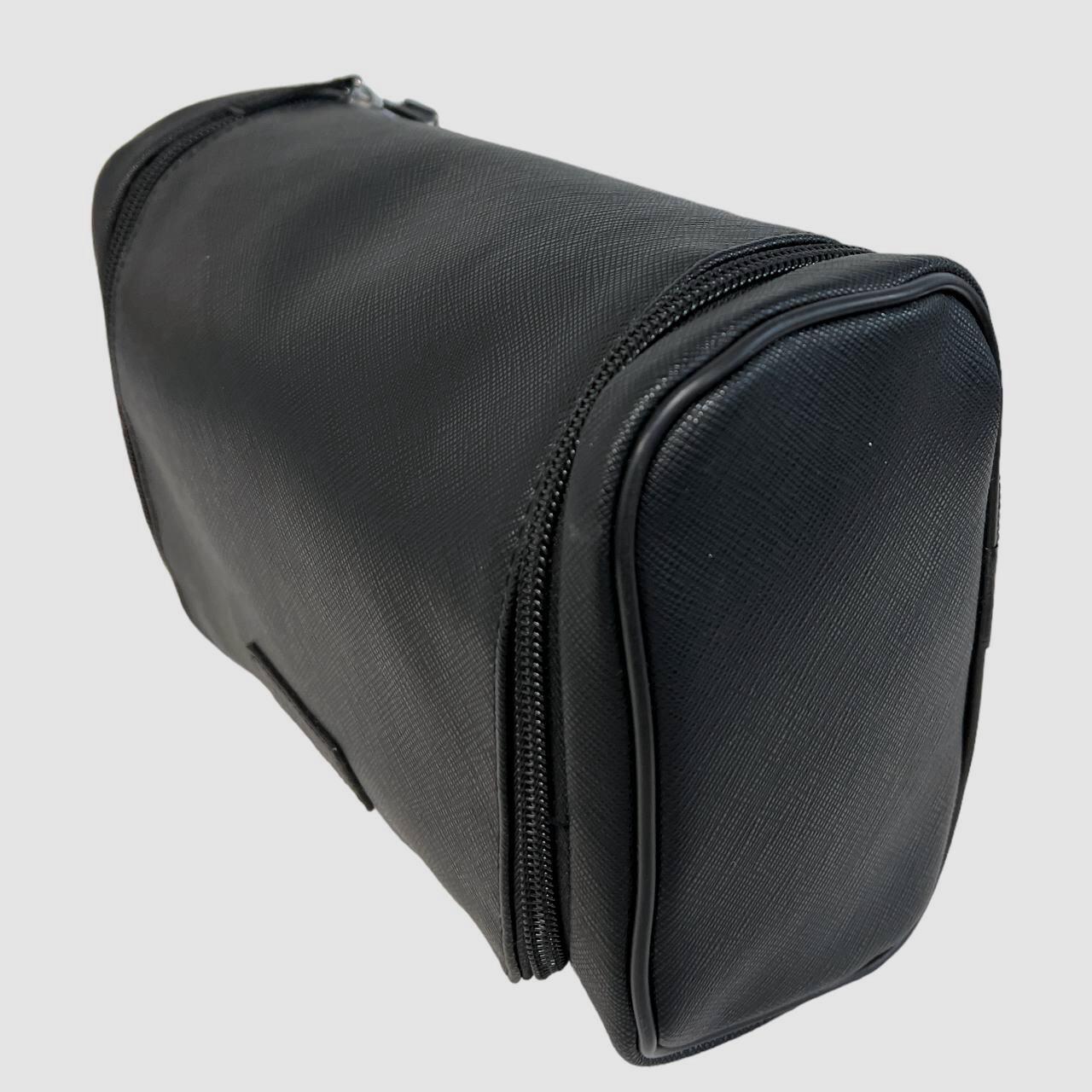 Perry Ellis Men’s Black Hanging Leather Two Bottle Wall Hook Shave Kit Bag