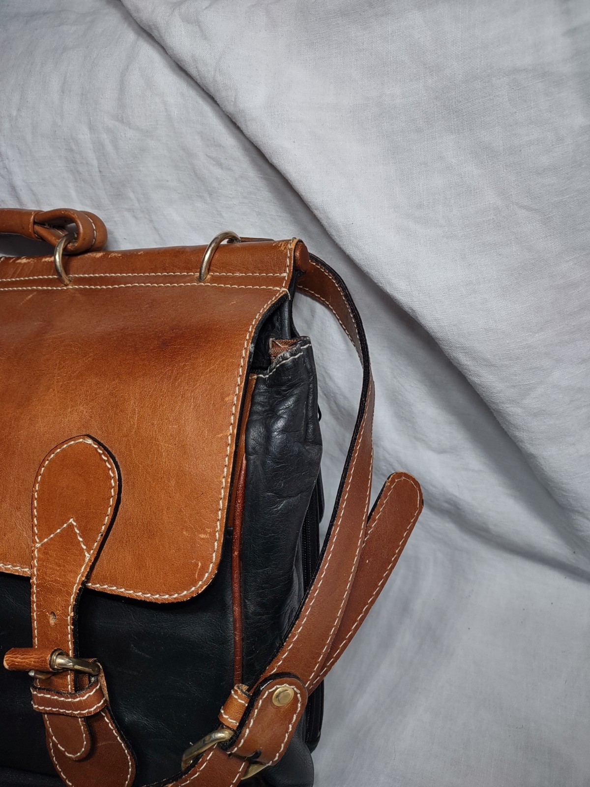 Delfina Two Tone Brown Black Leather Briefcase Messenger Bag