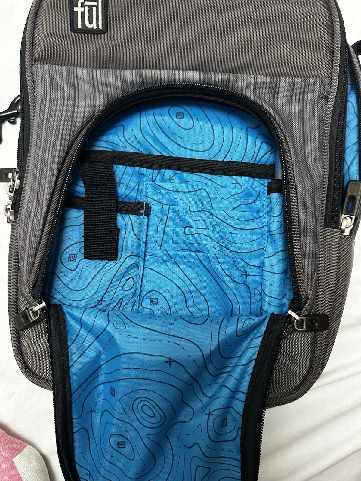 fūl Grey Messenger Bag Tablet Crossbody Shoulder Travel Tech Bag Blue Topo
