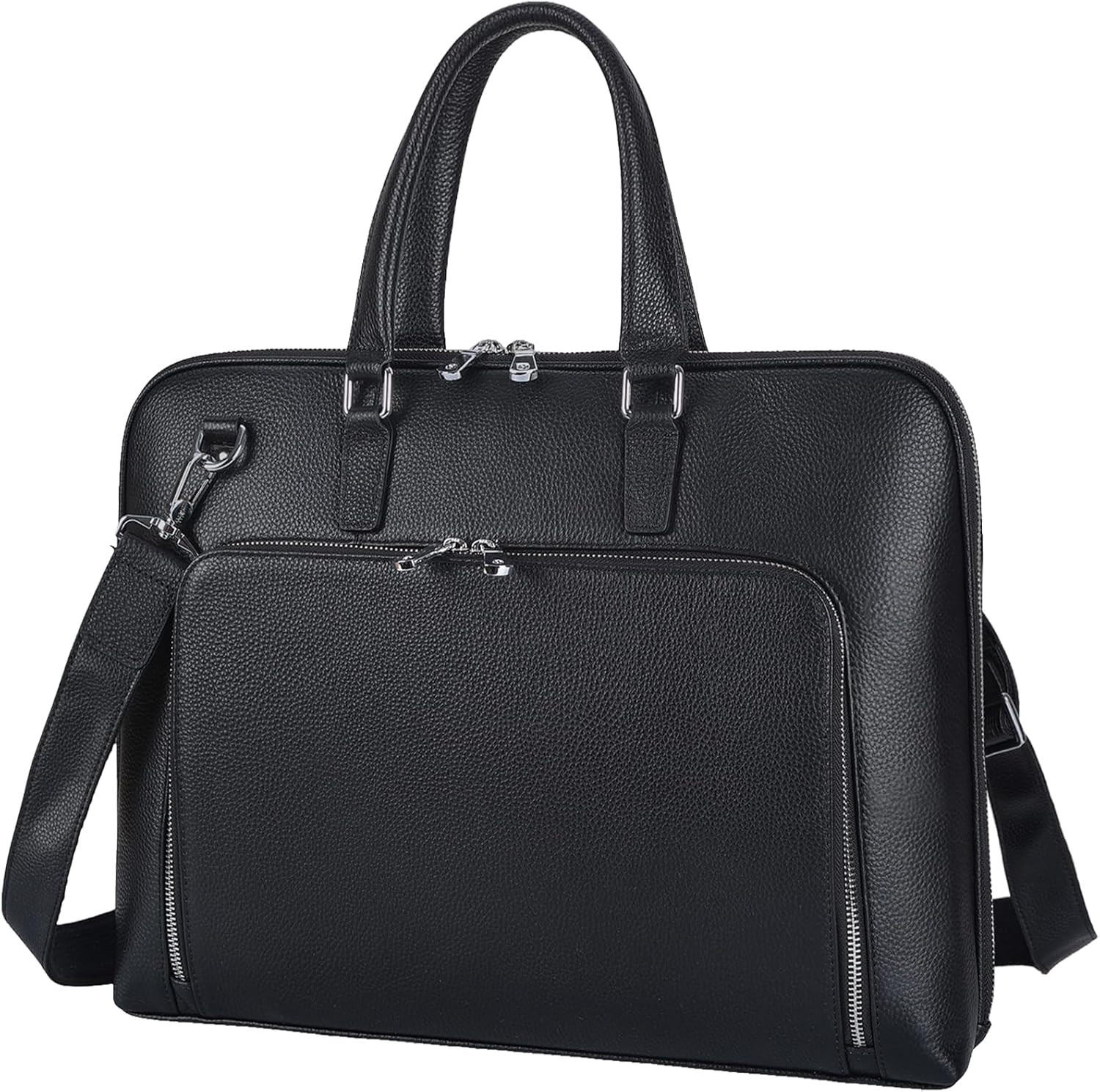 Sleek Black Leather Briefcase for 15.6-16″ Laptops, Ideal for Professionals