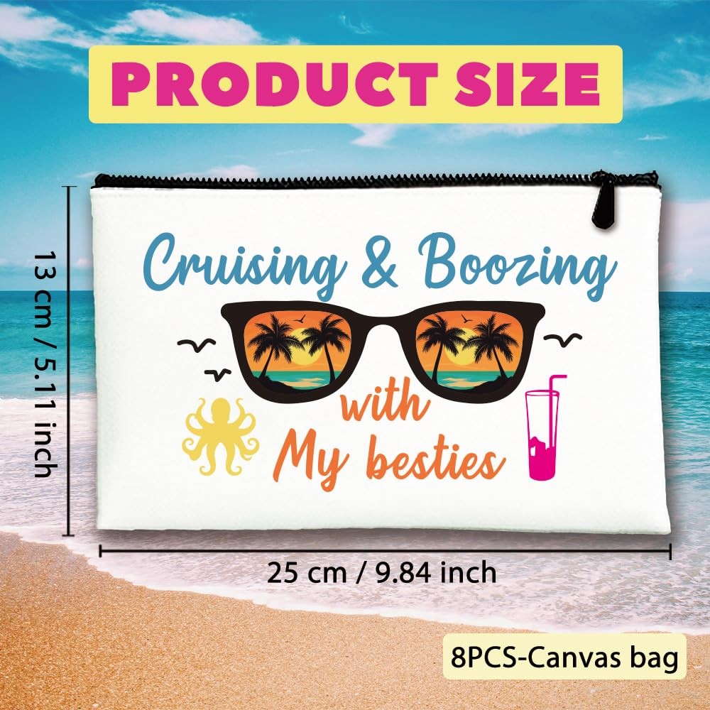 INFUNLY 8PCS Summer Canvas Cosmetic Bags Blue Boat 5.9×9 inches, Multi-color