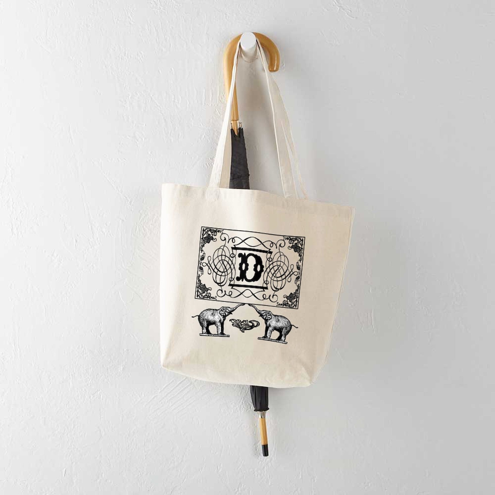 CafePress Letter D Ornate Circus Elephants Monogram Tote Tote Bag (974985079)