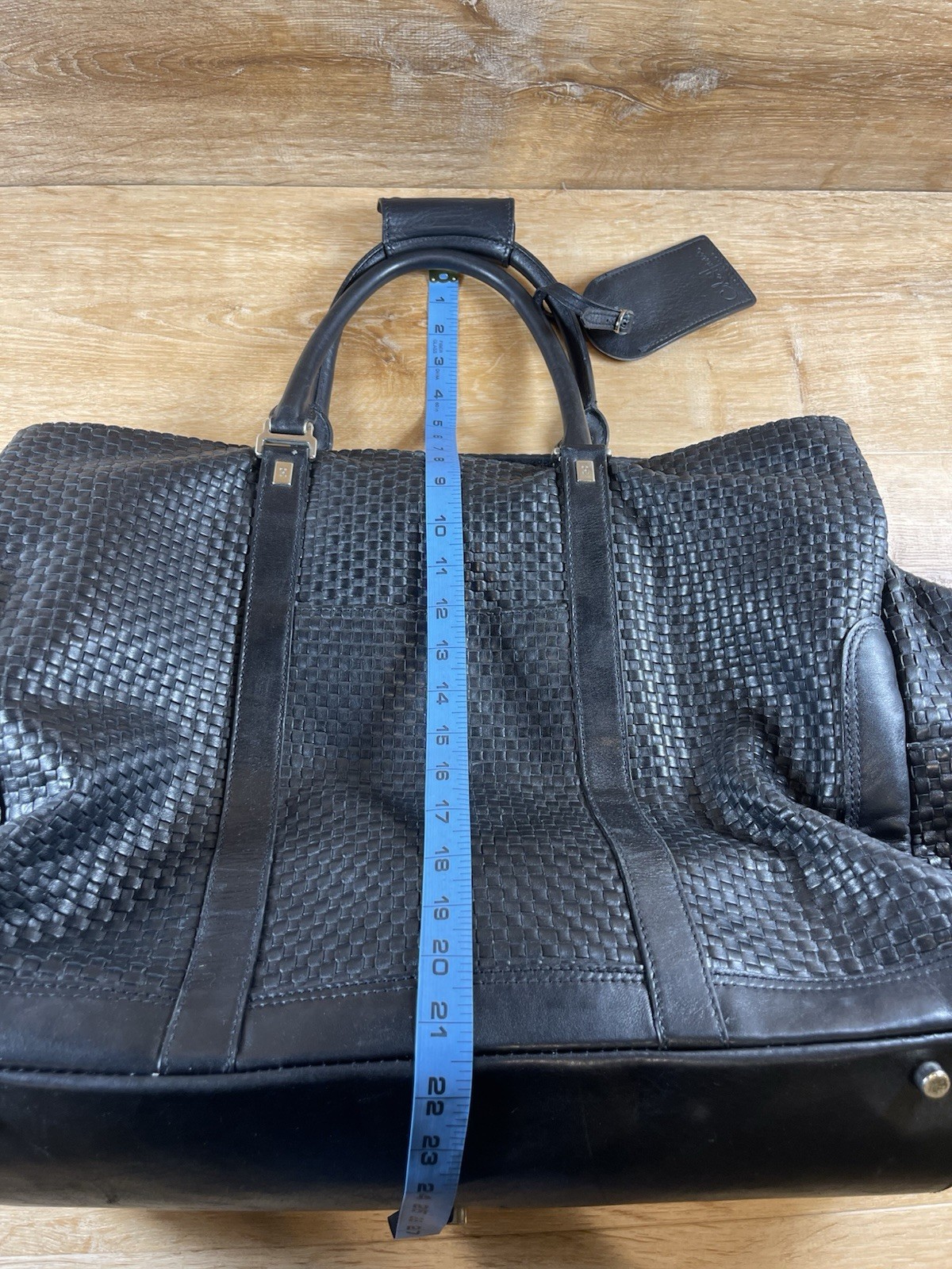 Cole Haan Black Woven Leather A Line Duffle Weekender Bag $2595